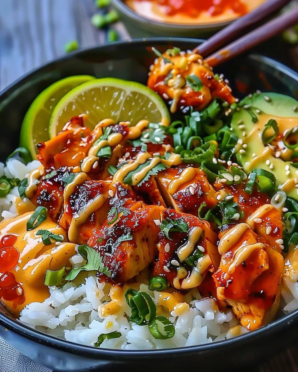 Sweet Chili Chicken Bowl: Easy Coconut Lime Drizzle Recipe