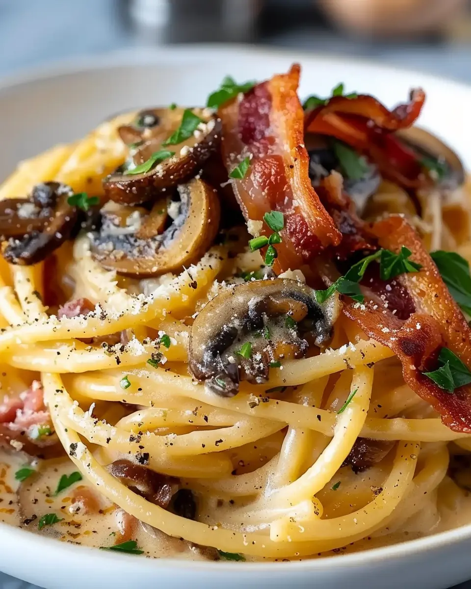 Pumpkin &amp; Mushroom Spaghetti with Crispy Turkey Bacon Delight