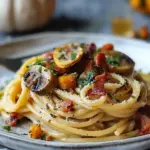 Pumpkin & Mushroom Spaghetti with Crispy Bacon
