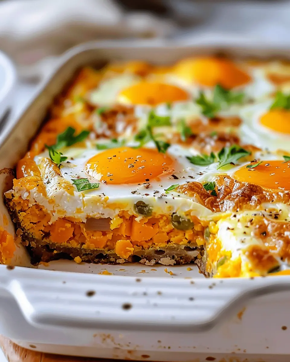 Easy Sweet Potato Egg Casserole with Turkey Bacon and Veggies
