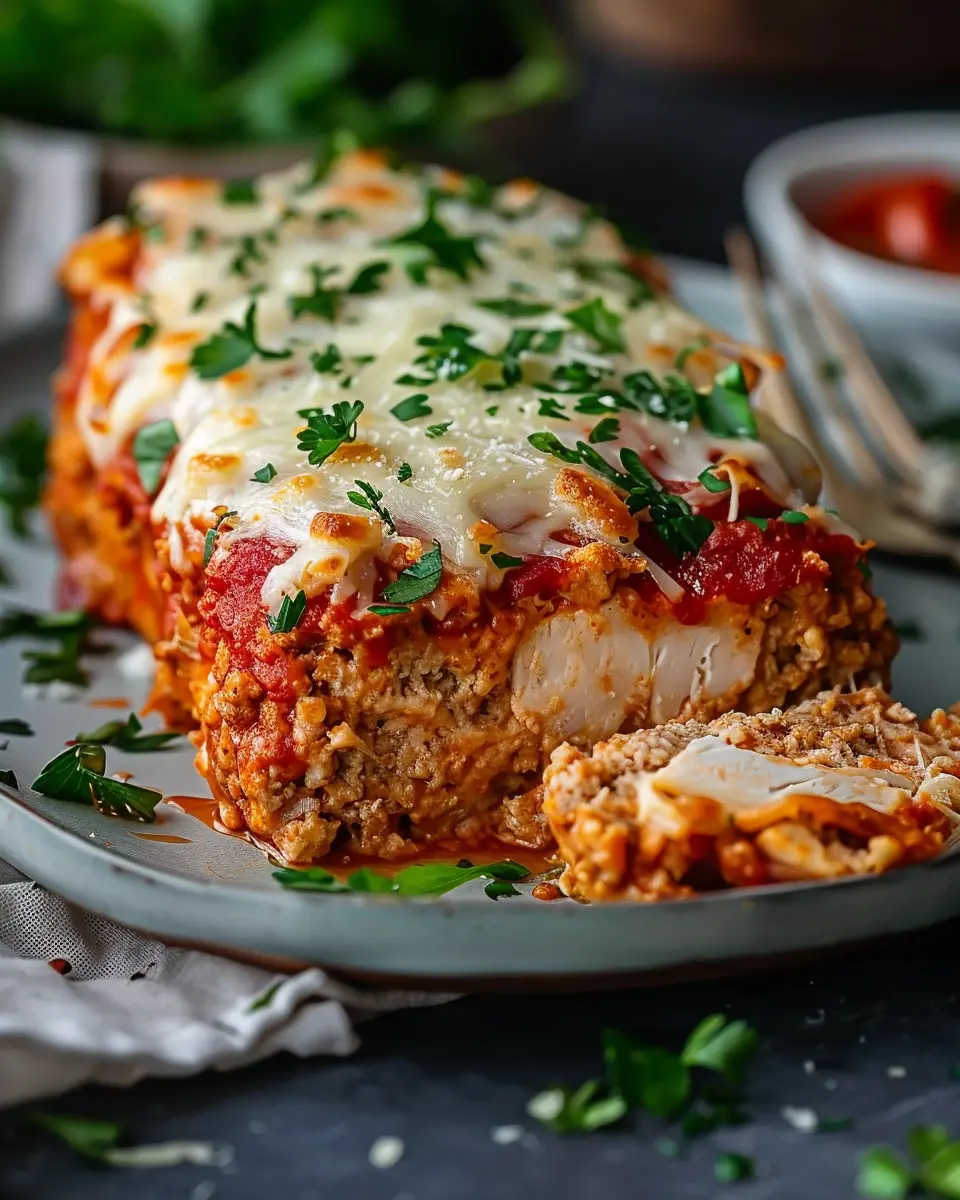 Italian-Style Chicken Parmesan Meatloaf with Crunchy Topping Delight