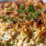 French Onion Chicken Orzo Casserole