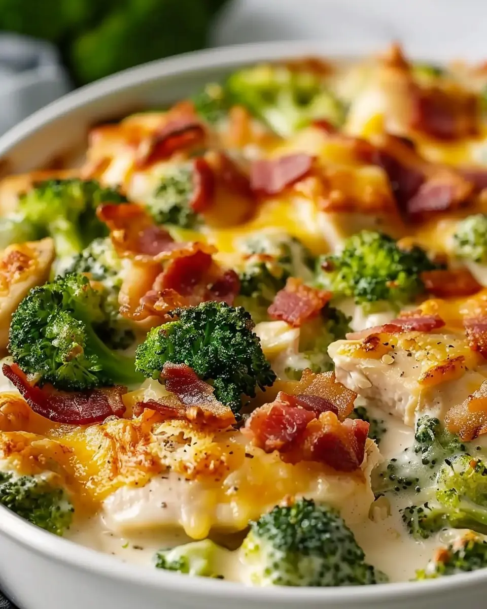 Creamy Low Carb Chicken Casserole with Broccoli and Turkey Bacon Delight
