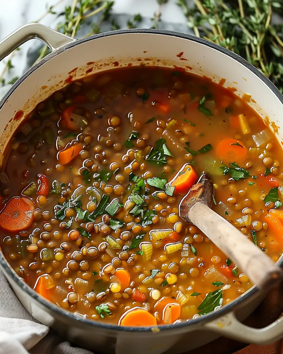 One-Pot Lentil Soup: Easy Comfort Food with Turkey Bacon and Chicken Ham