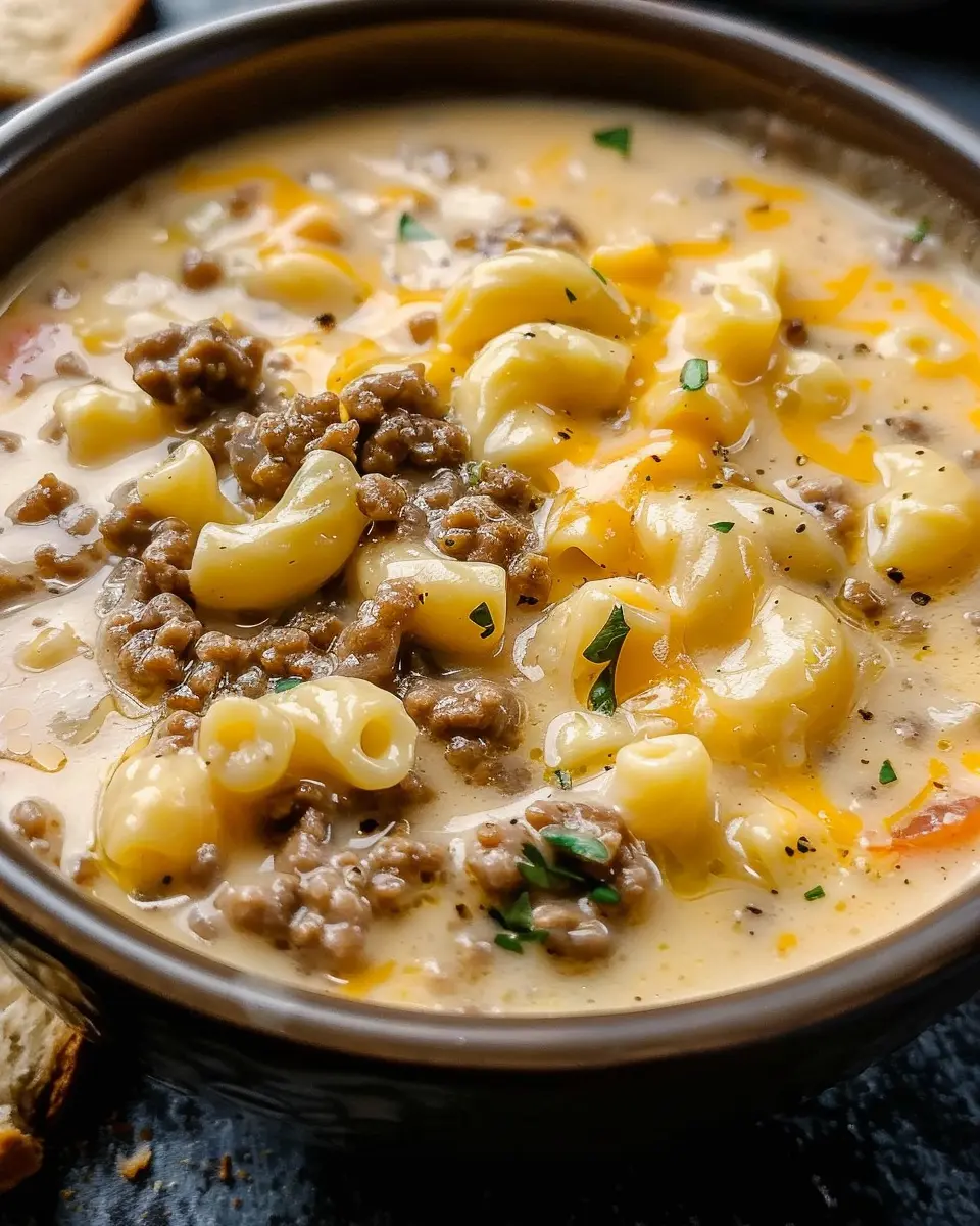 Cheeseburger Macaroni Soup: Easy Comfort Food with Turkey Bacon