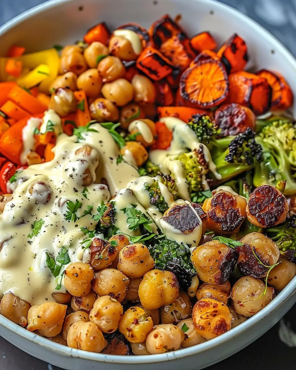Irresistible Roasted Veggie Chickpea Bowls with Easy Maple Dijon Dressing